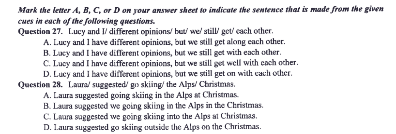 viết câu từ các từ gợi ý